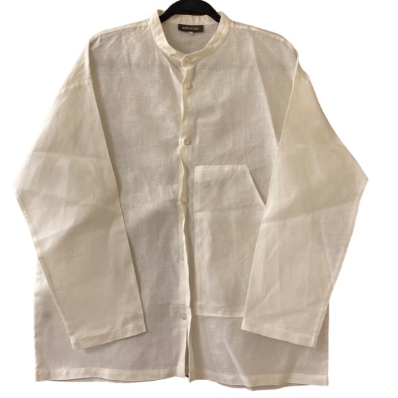 Eskandar LinenOversized Button-Front Shirt w/ Panel Edge (120)